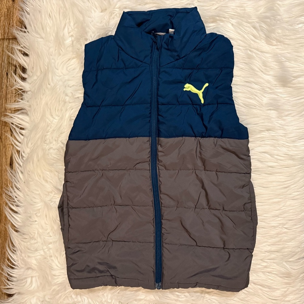 Puma Boys Puffer Vest 7/8 Blue Gray Insulated Full Zip‎ Lightweight